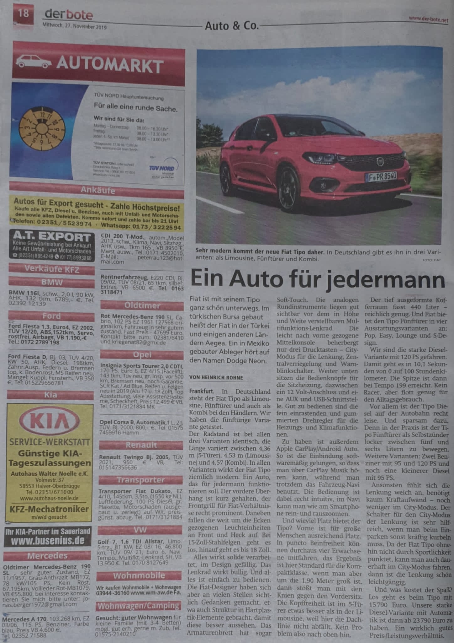 Fiat Tipo in Zeitung